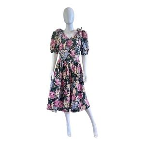 Vtg 80s Country Romance Floral Prairie Cottage Core Garden Party Tea Dress 13/14